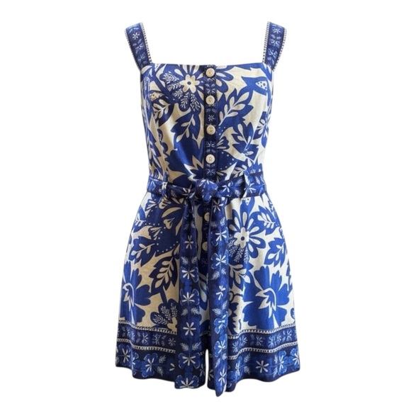Rachel Zoe Dresses & Skirts - Rachel Zoe NWT Floral Romper Blue White 100% Cotton Size 10